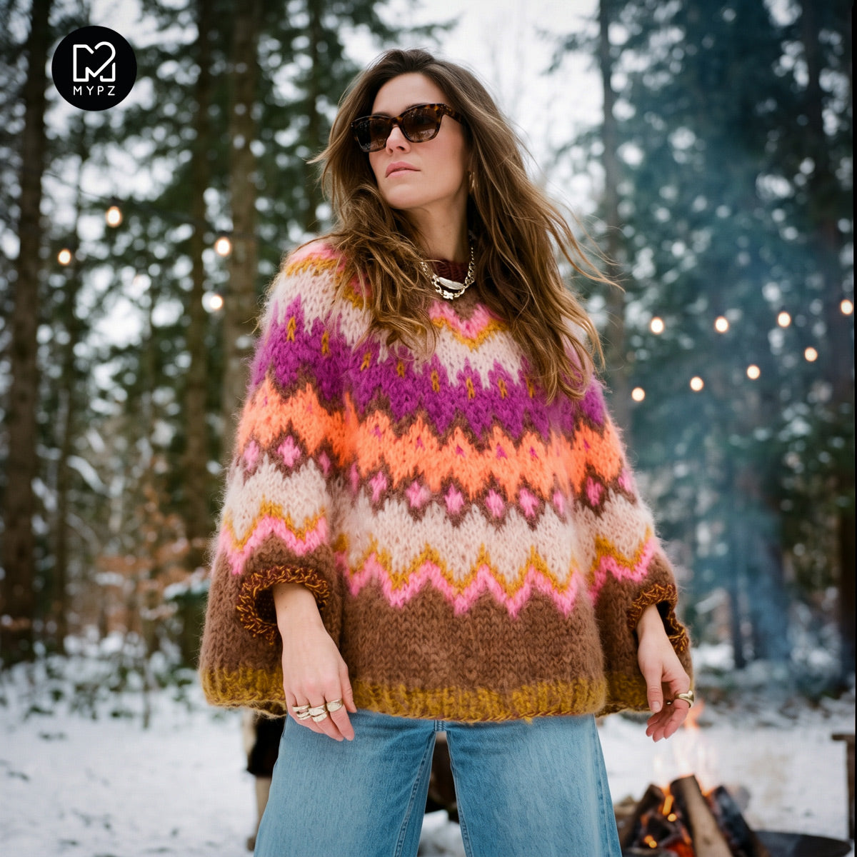 MYPZ Chunky Topdown-Mohairponcho Brownberry