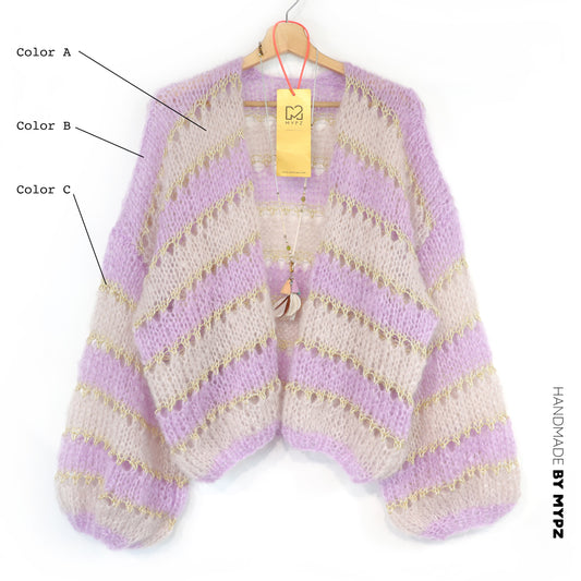 Design your own kit – Strickset MYPZ Light Mohair Cardigan gestreift Nr. 10 (ENG-NL-DE-FR-ES)