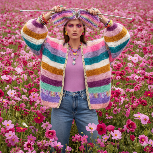 Häkelset - Chunky Mohair cardigan Sunset Glow (ENG-NL-DE)