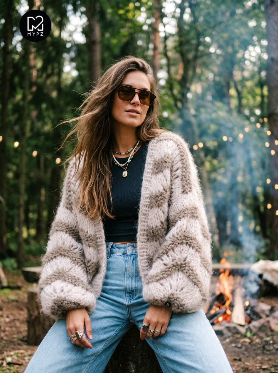 Strickanleitung – Kurze grob gestrickte Mohair-Strickjacke Stonies Wave Nr.12 (ENG-DE-NL-ES-FR-IT-DA-SV-NO)