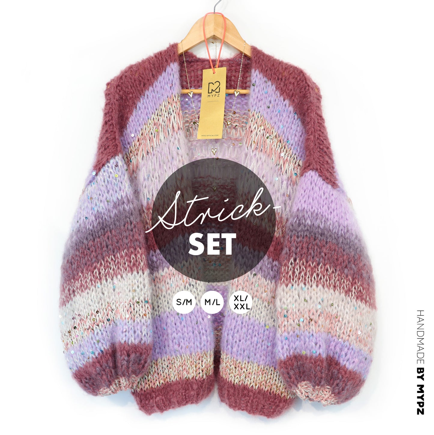 Strickset – Chunky Mohair Cardigan Whisper Rose No.12 (ENG-NL-DE)