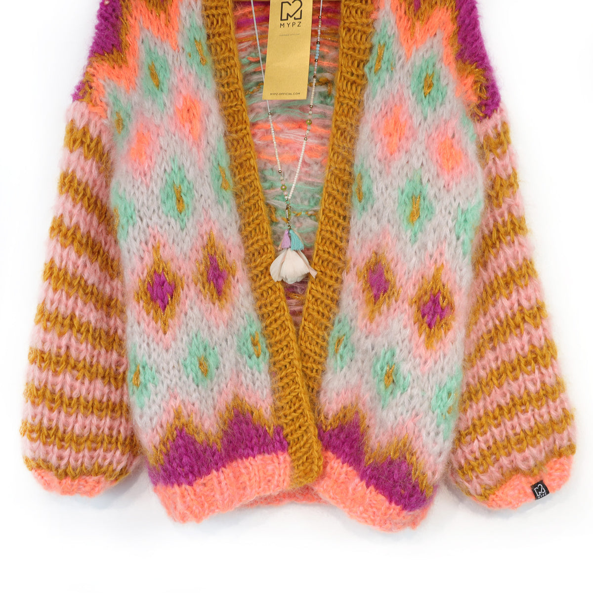 Strickanleitung – Grobstrickjacke aus Mohair Flora Nr. 12 (ENG-DE-NL-ES-FR-IT-DA-SV-NO)