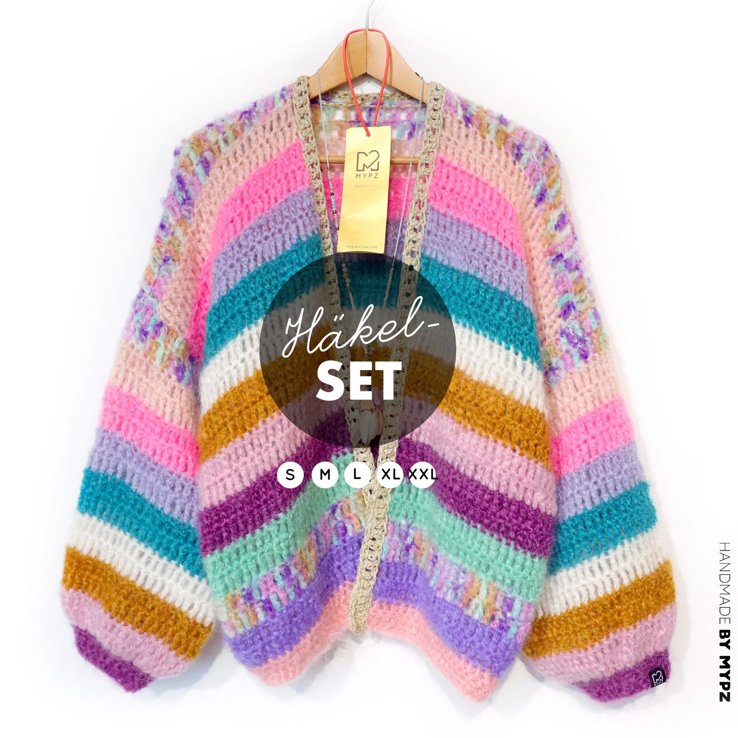 Häkelset - Chunky Mohair cardigan Sunset Glow (ENG-NL-DE)