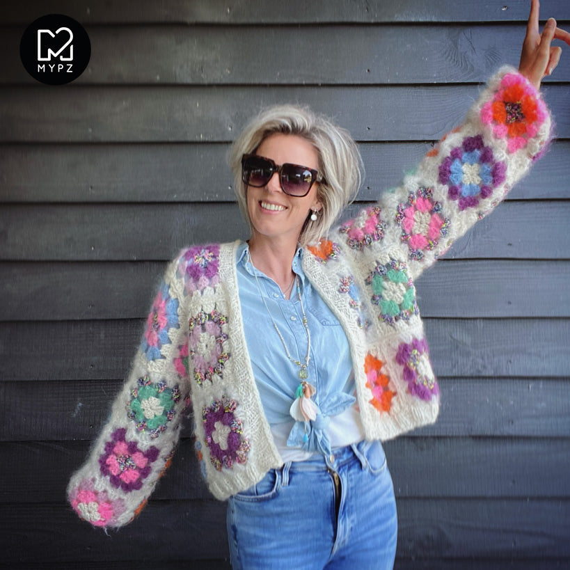 Häkelanleitun - MYPZ Granny square bomber cardigan Off White (ENG-NL-DE-ES)