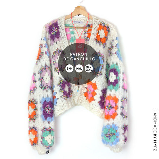 Häkelanleitun - MYPZ Granny square bomber cardigan Off White (ENG-NL-DE-ES)