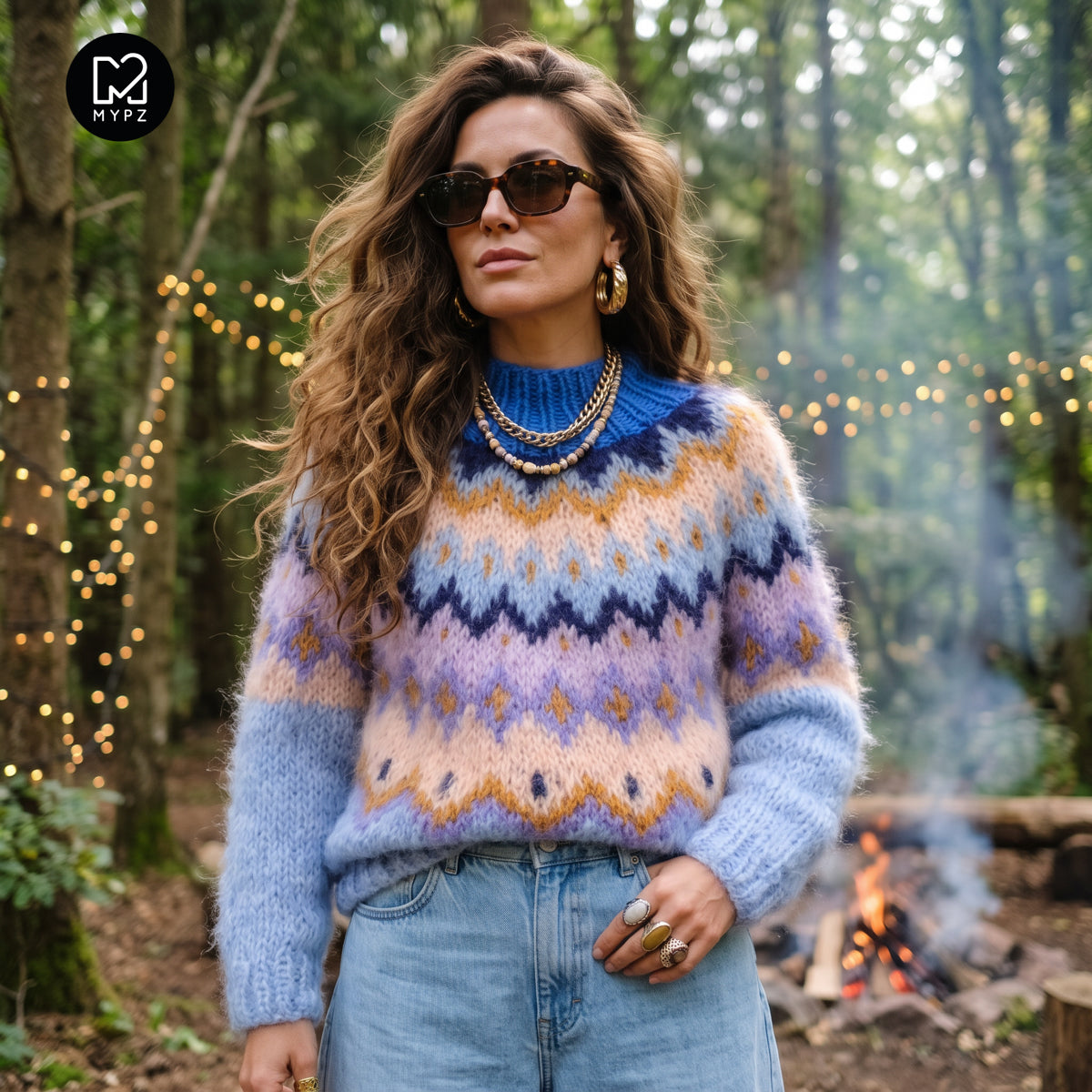 MYPZ Chunky Mohair-Pullover von oben nach unten, Heidelbeere