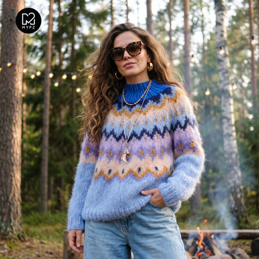 Strickanleitung – MYPZ Chunky Topdown Mohair-Pullover Blueberry Nr. 12 (ENG-DE-NL-ES-FR-IT-DA-SV-NO)