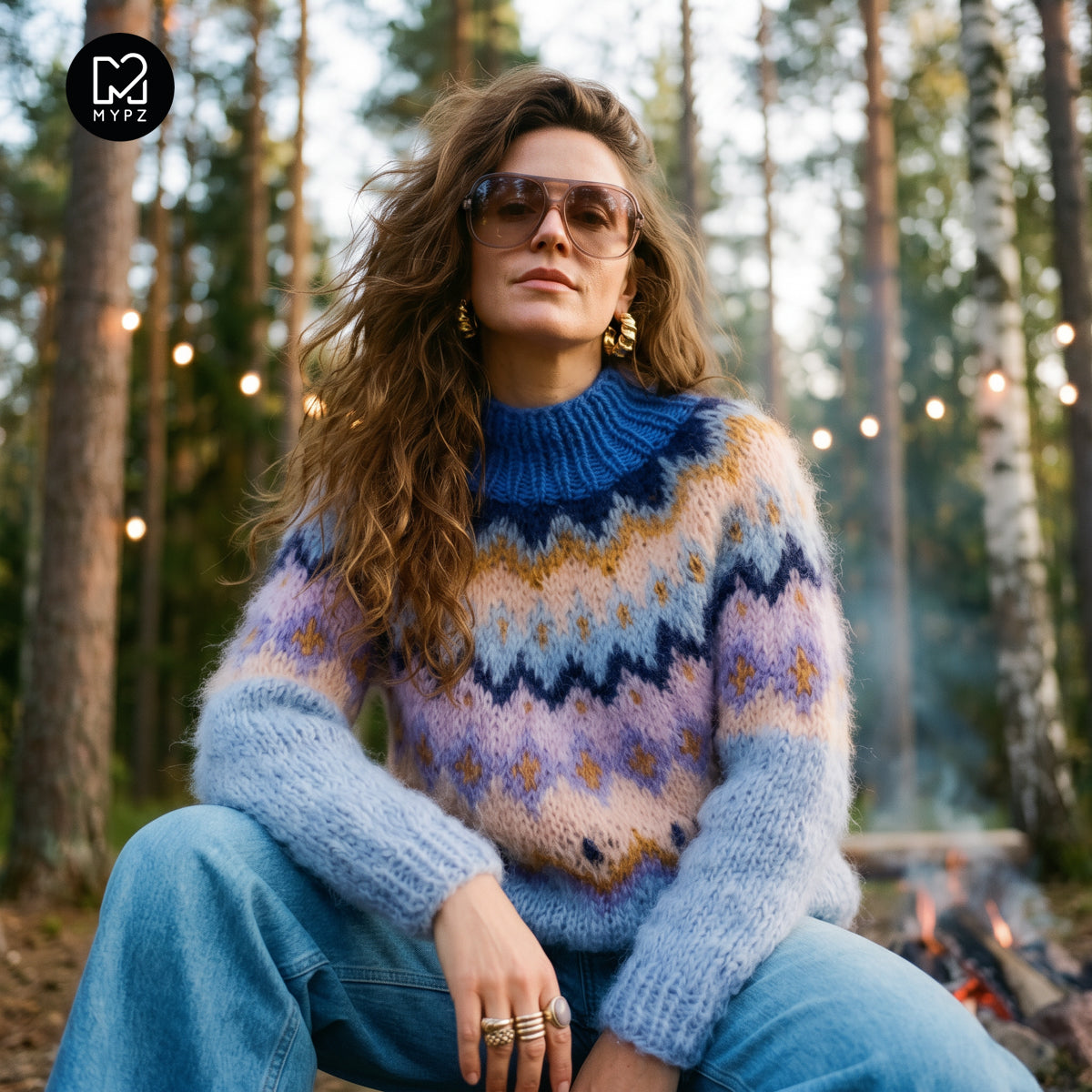 MYPZ Chunky Mohair-Pullover von oben nach unten, Heidelbeere
