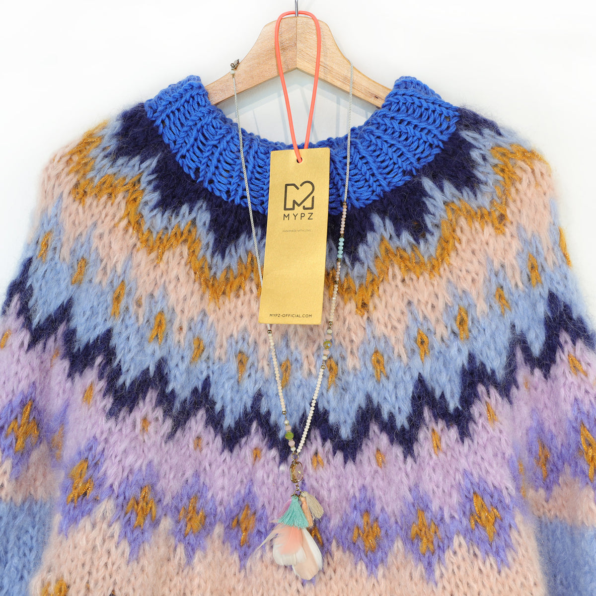 MYPZ Chunky Mohair-Pullover von oben nach unten, Heidelbeere