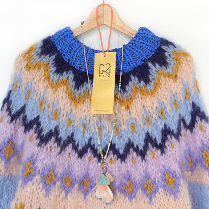 MYPZ Chunky Mohair-Pullover von oben nach unten, Heidelbeere