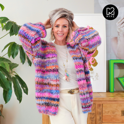 Strickanleitung – MYPZ basic chunky mohair cardigan Flirty Red  (ENG-NL-DE)
