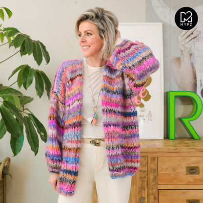 Strickanleitung – MYPZ basic chunky mohair cardigan Flirty Red  (ENG-NL-DE)