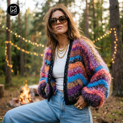 Knit Pattern – Short Chunky Mohair Cardigan Maple Wave No.12 (ENG-DE-NL-ES-FR-IT-DA-SV-NO)