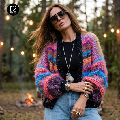 Knit Pattern – Short Chunky Mohair Cardigan Maple Wave No.12 (ENG-DE-NL-ES-FR-IT-DA-SV-NO)