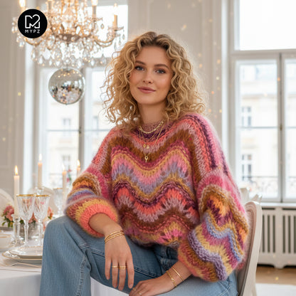 Strickanleitung – Chunky Mohair Pullover Colorflow Wave No.12 (ENG-NL-DE)
