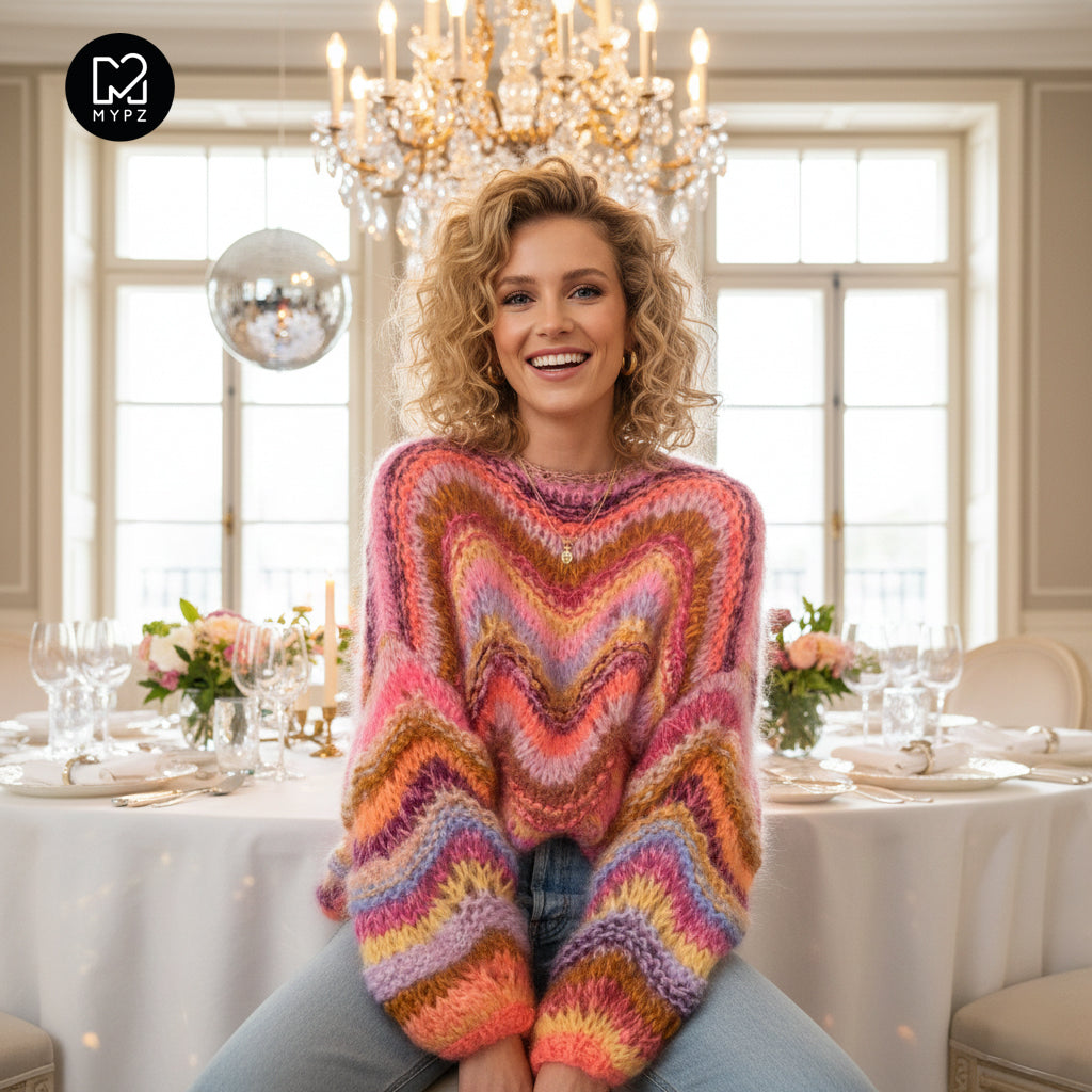 Strickanleitung – Chunky Mohair Pullover Colorflow Wave No.12 (ENG-NL-DE)