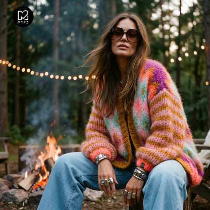Strickanleitung – Grobstrickjacke aus Mohair Flora Nr. 12 (ENG-DE-NL-ES-FR-IT-DA-SV-NO)