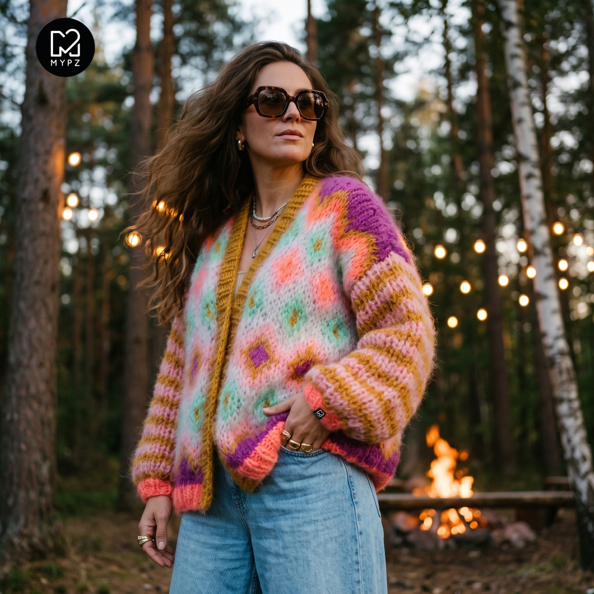 Strickanleitung – Grobstrickjacke aus Mohair Flora Nr. 12 (ENG-DE-NL-ES-FR-IT-DA-SV-NO)