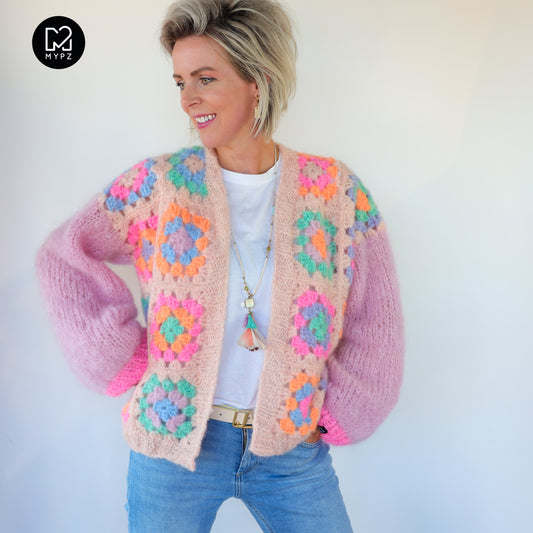 Häkelanleitung - MYPZ Granny square bomber cardigan Off White (ENG-NL-DE-ES)