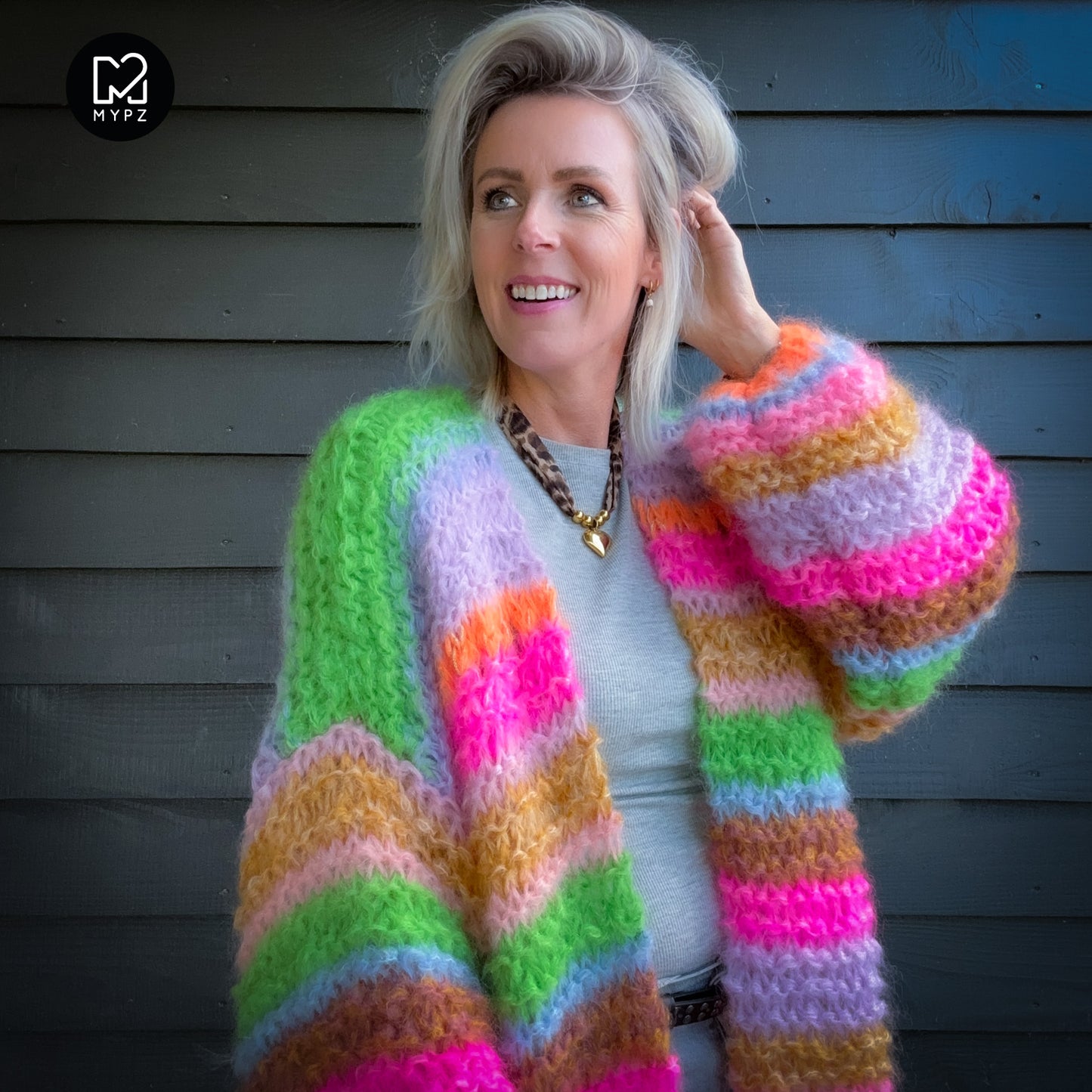 Strickanleitung – MYPZ Chunky Mohair Cardigan Rainbow Sorbet No.15 (ENG-NL-DE)