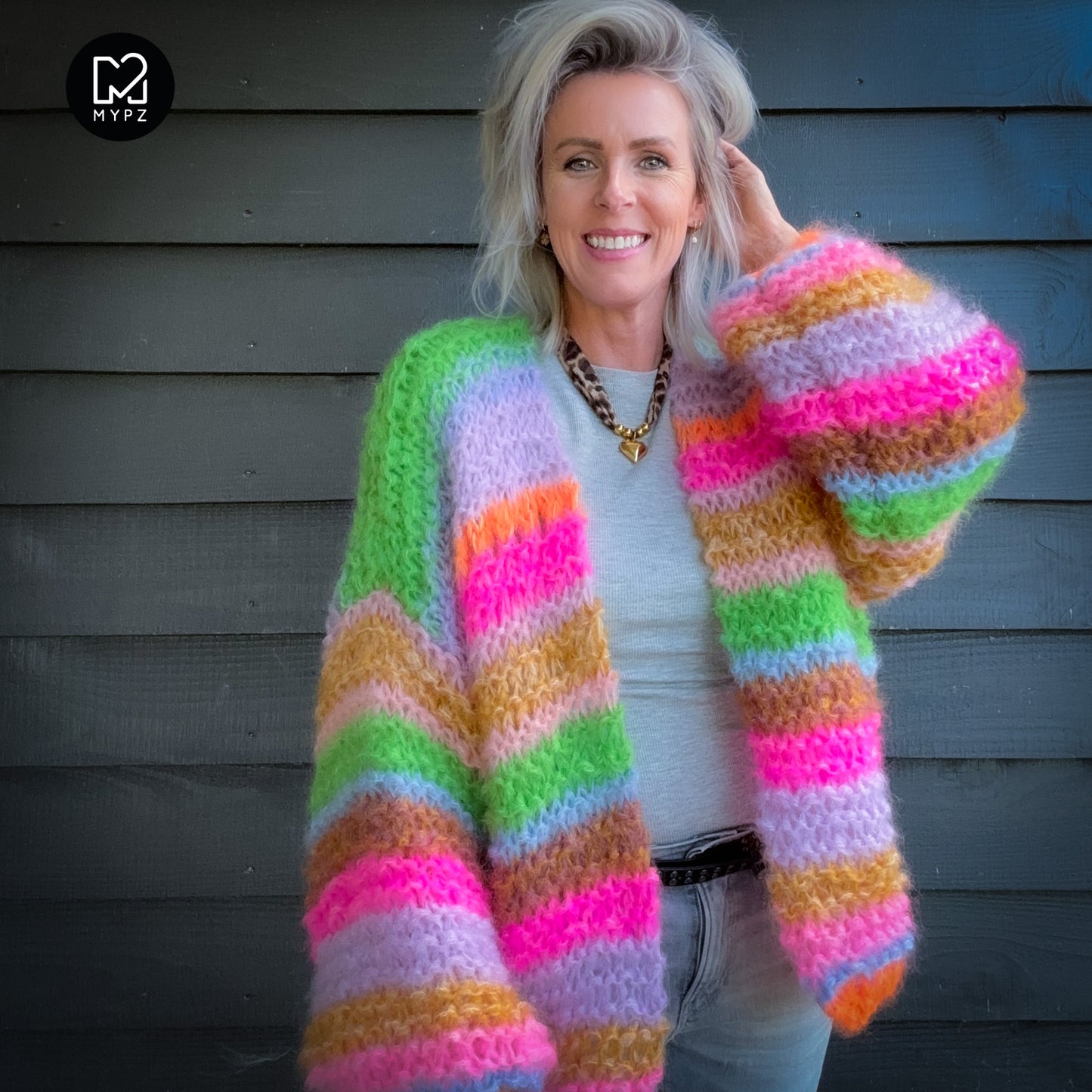 Strickanleitung – MYPZ Chunky Mohair Cardigan Rainbow Sorbet No.15 (ENG-NL-DE)
