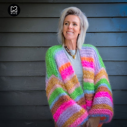 Strickanleitung – MYPZ Chunky Mohair Cardigan Rainbow Sorbet No.15 (ENG-NL-DE)