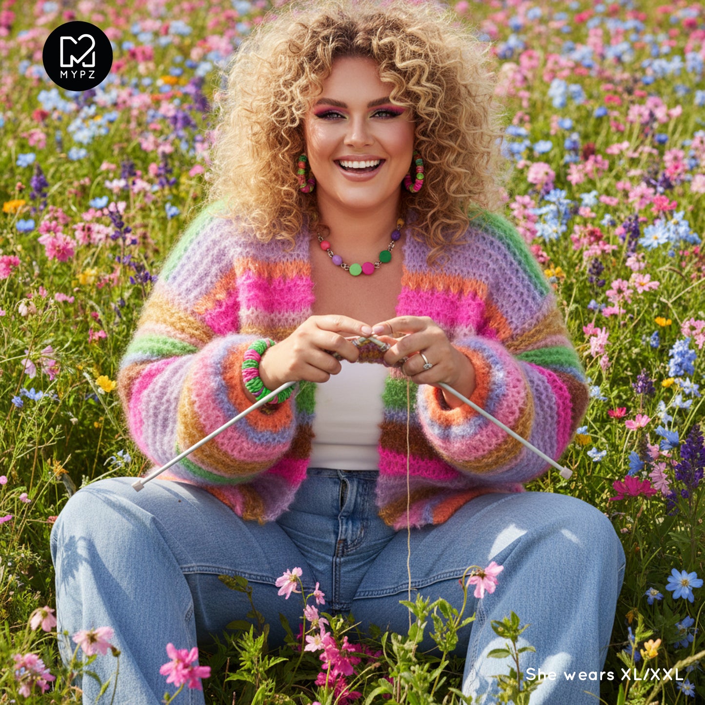 Strickanleitung – MYPZ Chunky Mohair Cardigan Rainbow Sorbet No.15 (ENG-NL-DE)