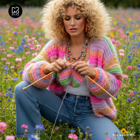 Strickanleitung – MYPZ Chunky Mohair Cardigan Rainbow Sorbet No.15 (ENG-NL-DE)