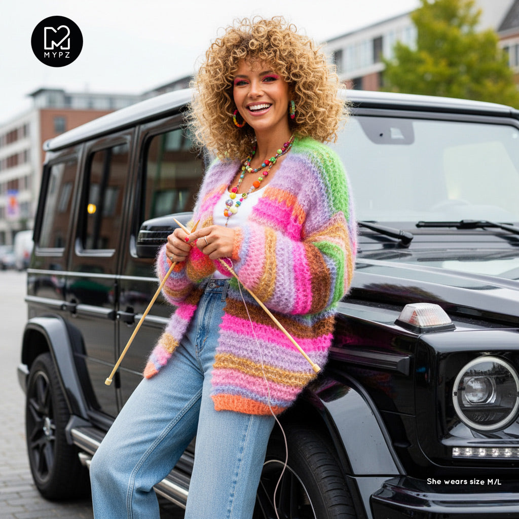 Strickanleitung – MYPZ Chunky Mohair Cardigan Rainbow Sorbet No.15 (ENG-NL-DE)