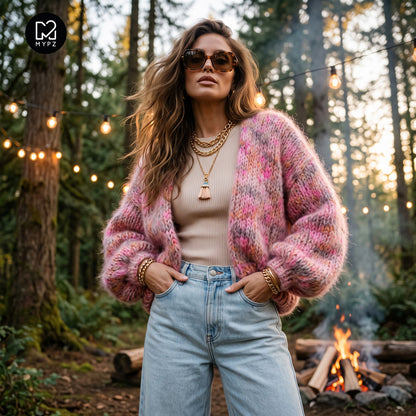 Strickset – MYPZ kurzer Chunky-Cardigan aus Alpaka-Mohair Pecan Dream Nr.15 (ENG-DE-NL-ES-FR-IT-DA-SV-NO)