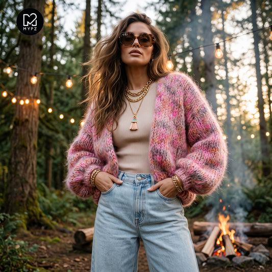 Strickset – MYPZ kurzer Chunky-Cardigan aus Alpaka-Mohair Pecan Dream Nr.15 (ENG-DE-NL-ES-FR-IT-DA-SV-NO)