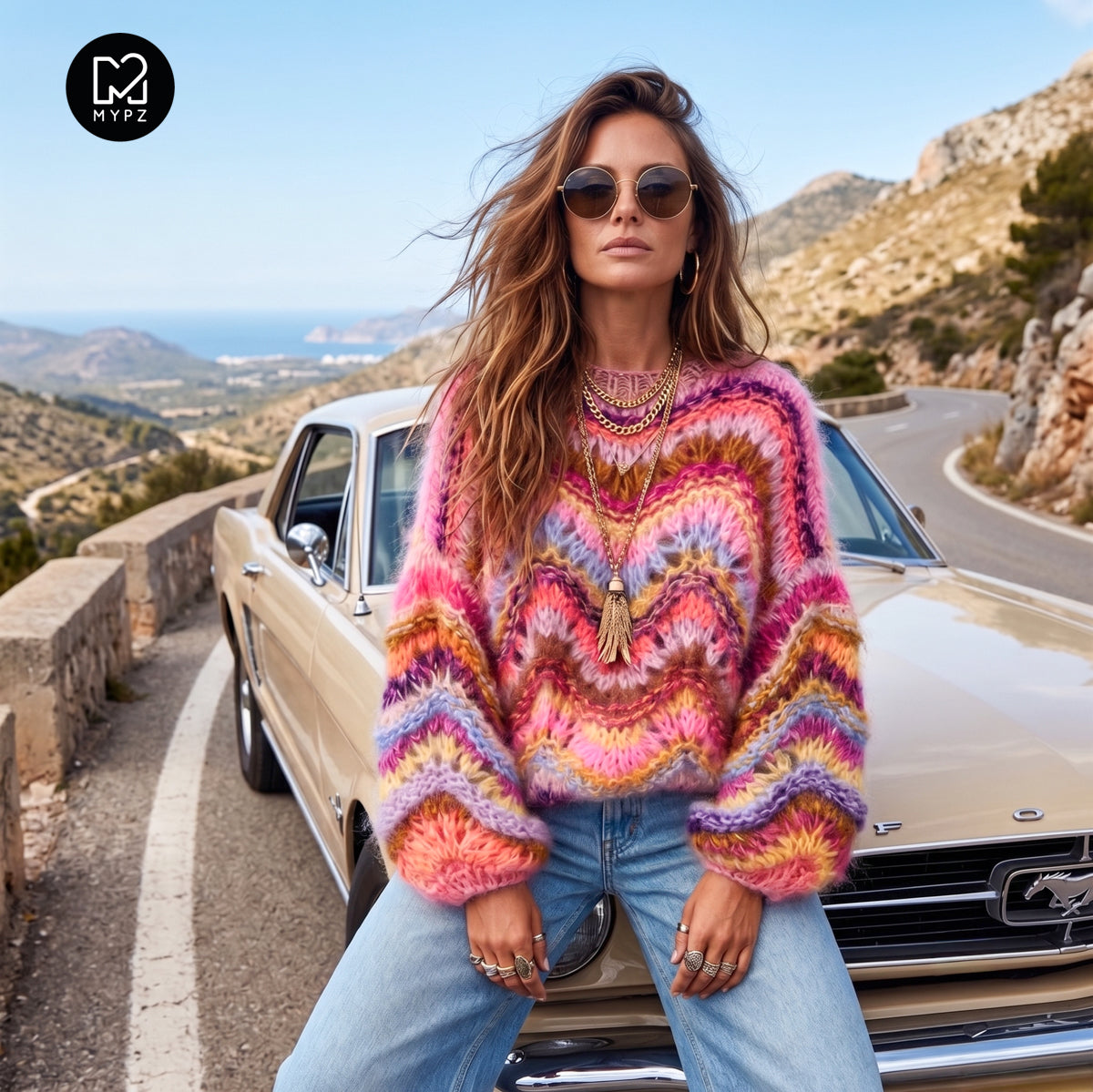 Strickset – Chunky Mohair Pullover Colorflow Wave No.12 (ENG-NL-DE)