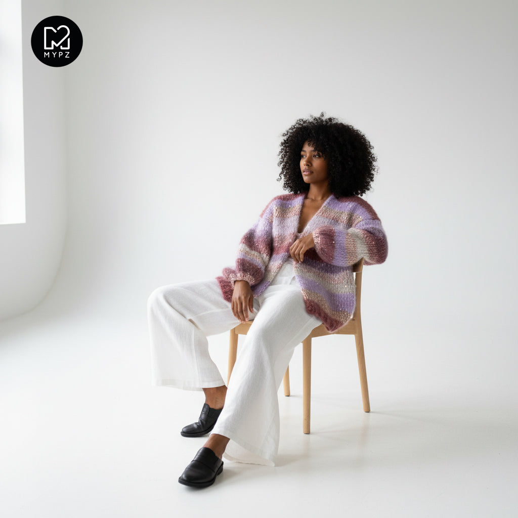 Strickanleitung – Chunky Mohair Cardigan Whisper Rose No.12 (ENG-NL-DE)