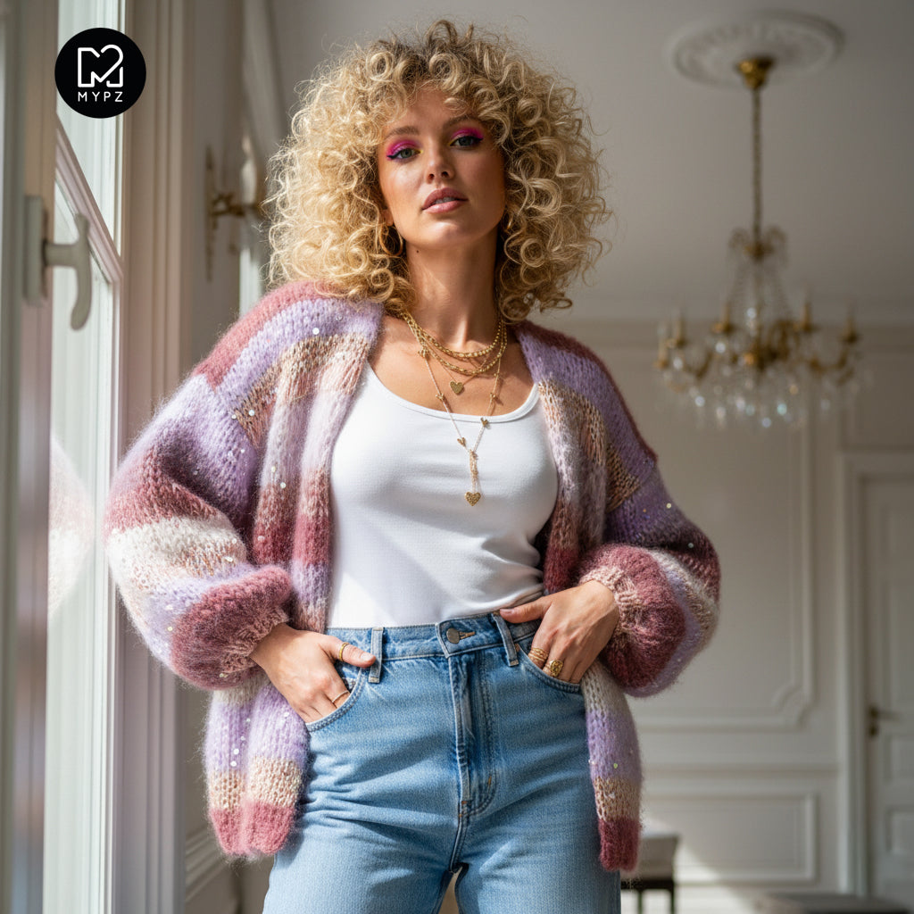 Strickanleitung – Chunky Mohair Cardigan Whisper Rose No.12 (ENG-NL-DE)