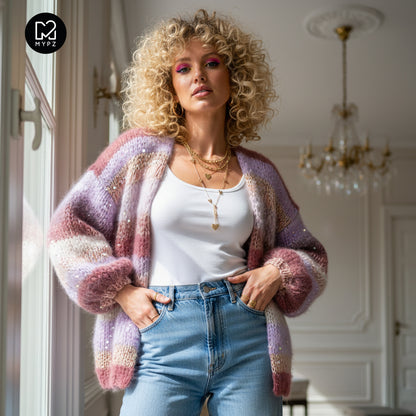 Strickanleitung – Chunky Mohair Cardigan Whisper Rose No.12 (ENG-NL-DE)