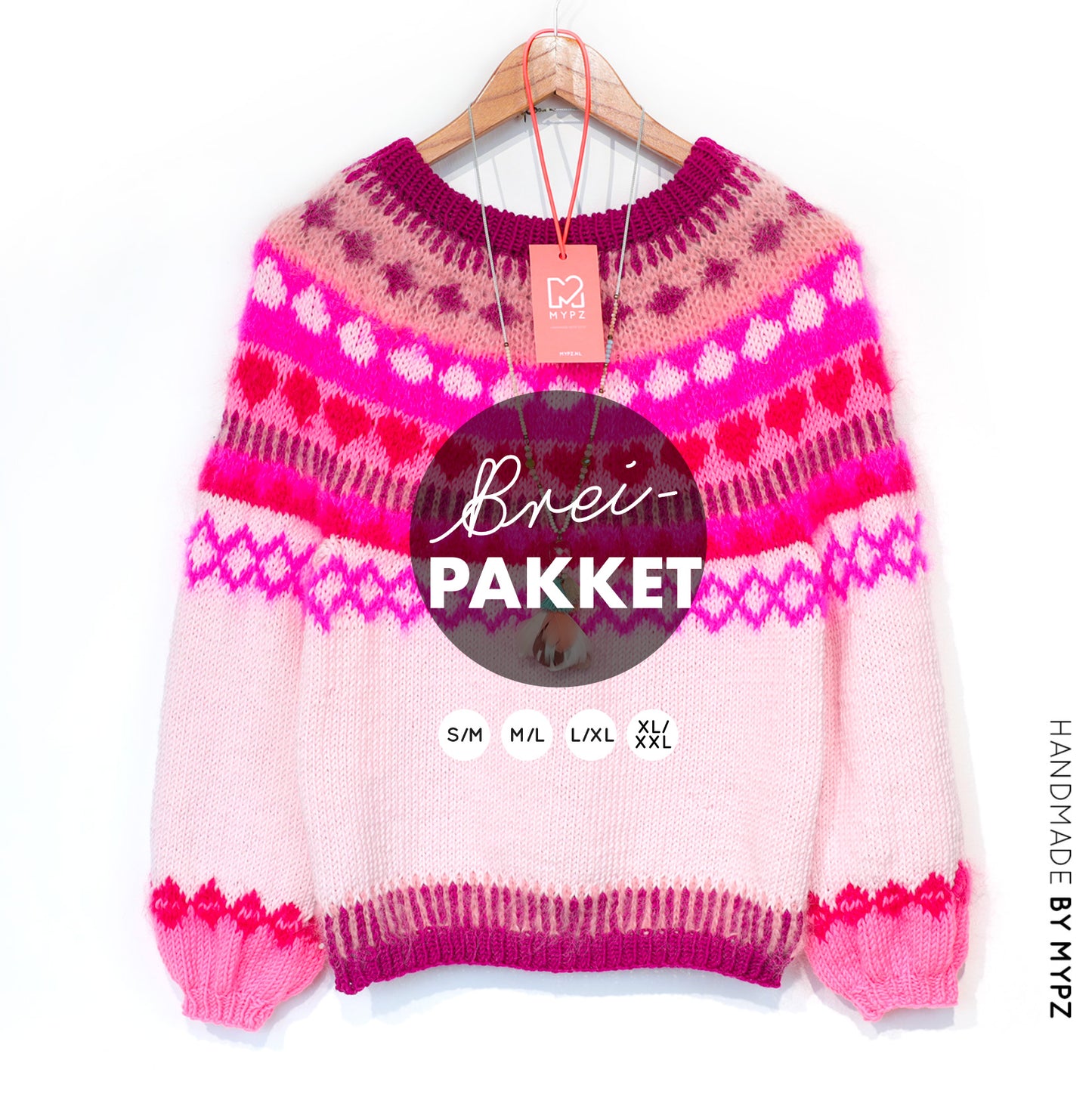 Strickset – MYPZ top-down sweater Pink Hearts No6 (ENG-NL-DE)