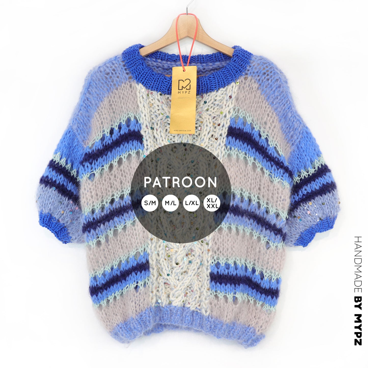 Strickanleitung – MYPZ  Light Alpaca Mohair Top Cable Heart Blue No10 (ENG-NL-DE)