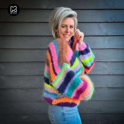Knit Pattern – Chunky Mohair Cardigan Rainbow Medley No.12 (ENG-NL-DE)
