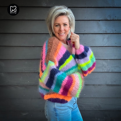 Knit Pattern – Chunky Mohair Cardigan Rainbow Medley No.12 (ENG-NL-DE)