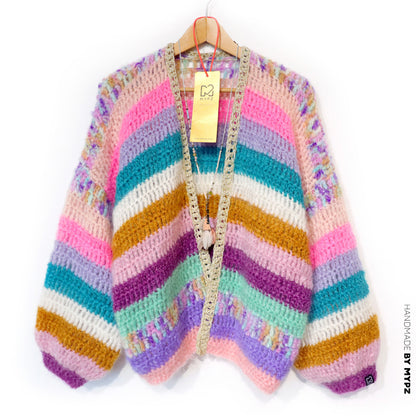 Häkelset - Chunky Mohair cardigan Sunset Glow (ENG-NL-DE)