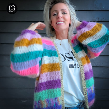 Häkelset - Chunky Mohair cardigan Sunset Glow (ENG-NL-DE)