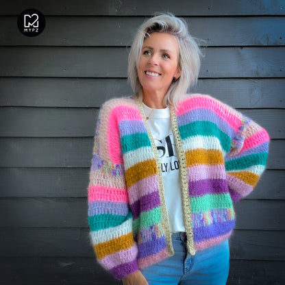 Häkelset - Chunky Mohair cardigan Sunset Glow (ENG-NL-DE)