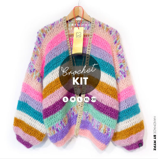 Häkelset - Chunky Mohair cardigan Sunset Glow (ENG-NL-DE)