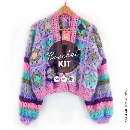 Häkelset - MYPZ Granny square mohair cardigan Purple-Candy (ENG-NL-DE)