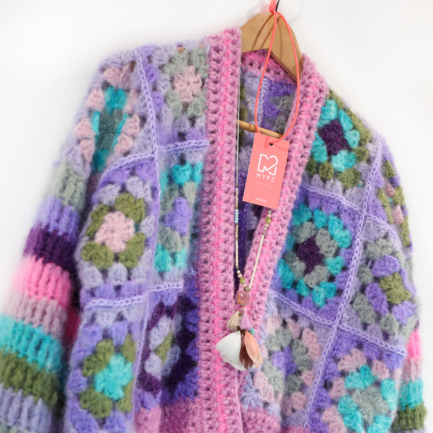 MYPZ Chunky Mohair Granny square cardigan Purple Candy