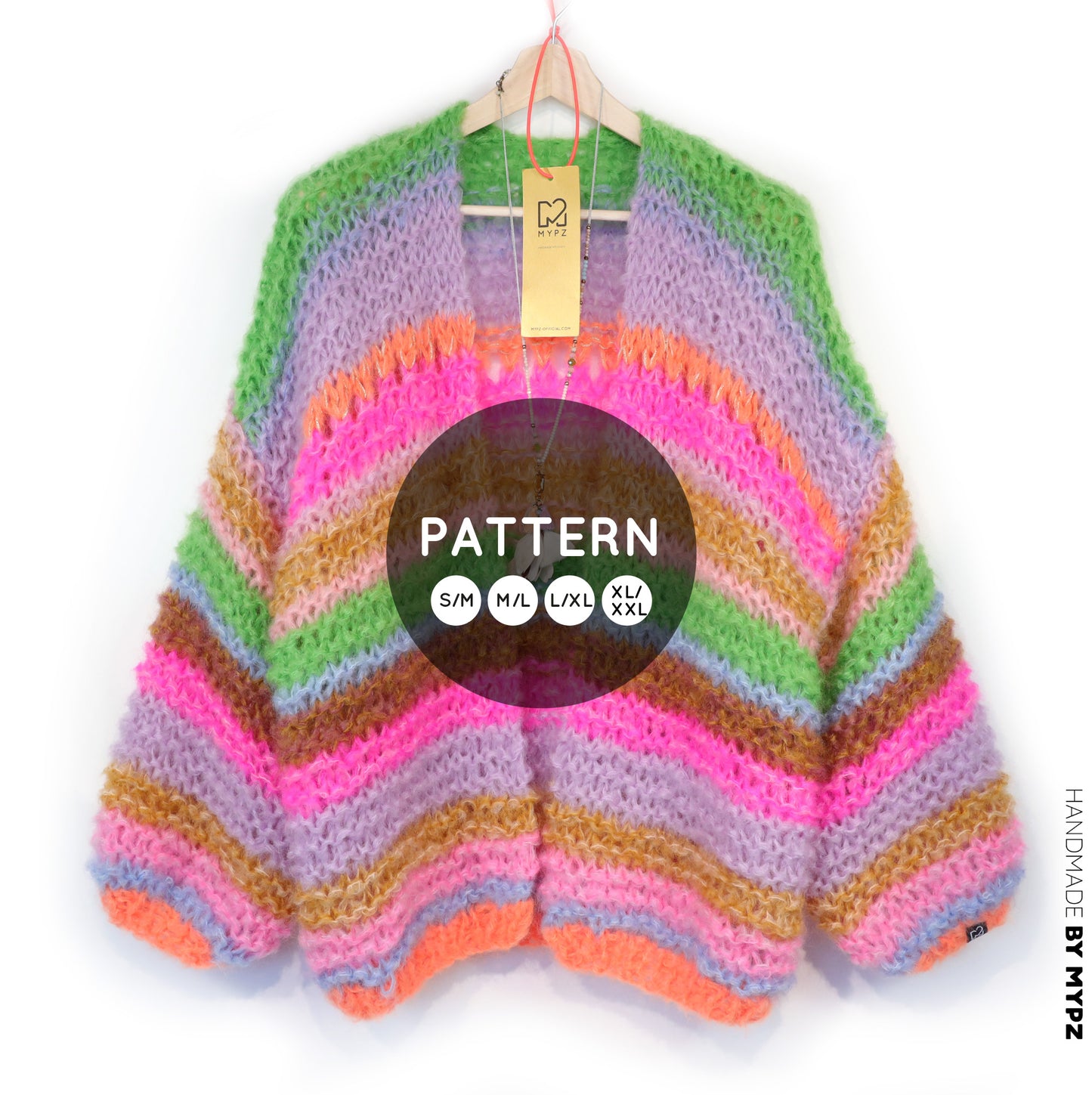 Strickanleitung – MYPZ Chunky Mohair Cardigan Rainbow Sorbet No.15 (ENG-NL-DE)