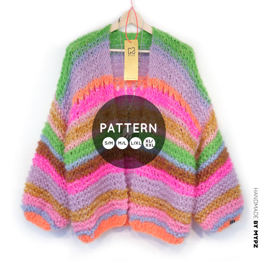 Strickanleitung – MYPZ Chunky Mohair Cardigan Rainbow Sorbet No.15 (ENG-NL-DE)