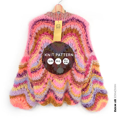 Strickanleitung – Chunky Mohair Pullover Colorflow Wave No.12 (ENG-NL-DE)