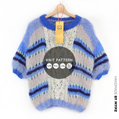 Strickanleitung – MYPZ  Light Alpaca Mohair Top Cable Heart Blue No10 (ENG-NL-DE)