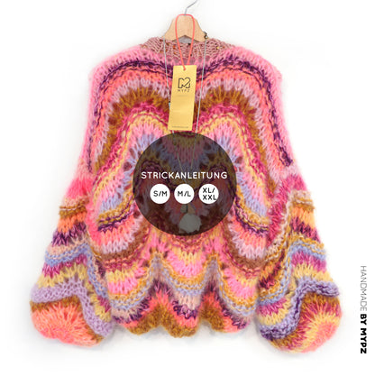 Strickanleitung – Chunky Mohair Pullover Colorflow Wave No.12 (ENG-NL-DE)
